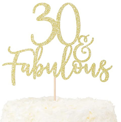 LOVENJOY 30 und Fabulous Geburtstag Tortendeko Gold Glitter Kuchen Topper für 30th Birthday Party Cake Dekoration Glittery