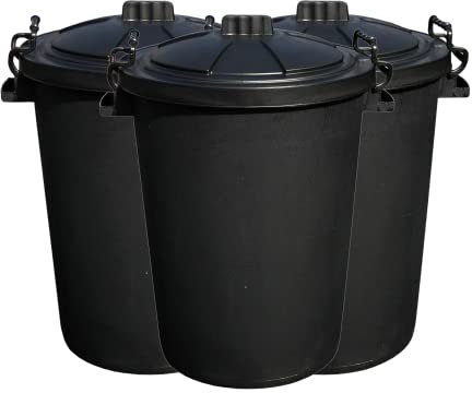 JMS we create smile [ 𝐒𝐞𝐭 𝐨𝐟 𝟑 ] BLACK 50 Litre Extra Large Heavy Duty Plastic Bin Dustbin Storage Unit with Locking Lid for Home Garden Rubbish Waste Animal Feed