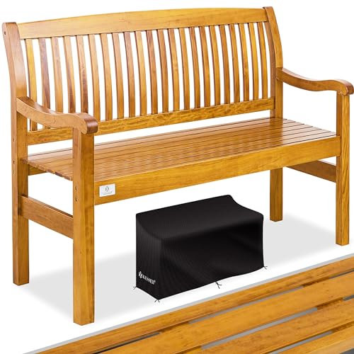KESSER® Gartenbank Holz Holzbank wetterfest | Für 2 bis 3 Personen | Parkbank aus Massivholz | Sitzbank 225 kg belastbar 125 cm | Balkonbank Bank für Balkon Terrasse & Garten inkl. Cover Hellbraun