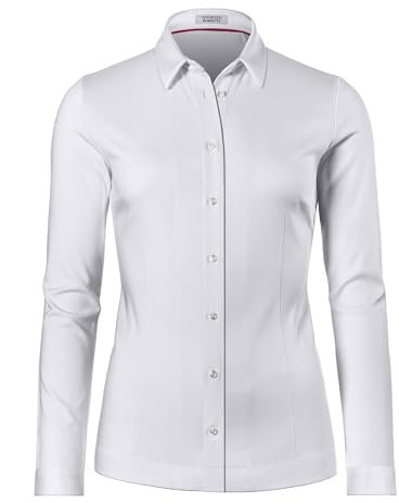 Vincenzo Boretti Bluse, modern-fit/leicht tailliert, Hemdkragen, Jersey - bügelleicht weiß 36