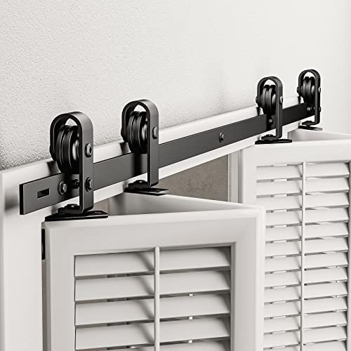 AWDIA 76 Bifold Barn Door Hardware Kit for 4 Doors, Black Track and Top Mounted Heavy Duty Roller Bi-Folding Sliding Barn Door Hardware Kit, Fit Door Width 4X18, No Door Panel