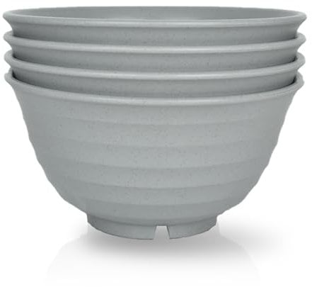 JSYMJSY Unbreakable Cereal Bowl, 34oz Bowls Set of 4, Large Bowl for Soup Pasta Rice Porridge Dessert Snack Salad, Lightweight Breakfast Bowl, Plastic Bpa-Free, Dishwasher & Microwave Safe, Grey