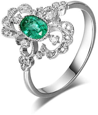 Gualiy 18 Karat Goldring mit Smaragd, Ring Weißgold Damen Smaragd Vintage Blume Ring mit Smaragd und Diamant 0.578 Carat Eheringe Freundschaftsringe Ringe Größe 52 (16.6)