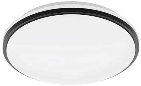 EGLO LED Deckenlampe Pinetto, runde Deckenleuchte, Wandlampe aus Stahl und Kunststoff in Weiß und Schwarz, Lampe Decke für Badezimmer und Küche, Bürolampe neutralweiß, IP44, Ø 34 cm