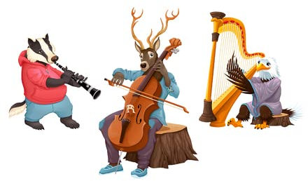 adrium Acryl-Bild 90 x 60 cm: Musiker Cartoon-Tiere. Vektor isolierte Zeichen.(48937543)