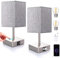 EDISHINE Bedside Lamps Set of 2, 3 Way Dimmable Table Lamp with USB A+C Charging Ports, Touch Lamps for Bedroom, Living Room, Grey (LED Bulbs Included)
