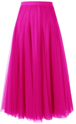 SANGTREE Gonna longuette a trapezio in tulle tutù da donna, fucsia, XX-Large