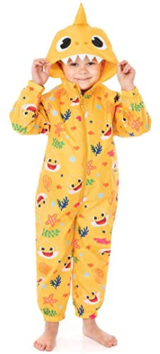 Baby Shark Kids Puddle Suit | Yellow All In One Rain Coat For Boys & Girls | Shark Family Song All Over Print | Long Sleeve with Cuffs Play Walking Jacket | Merchandise Gift for Kids & Toddlers