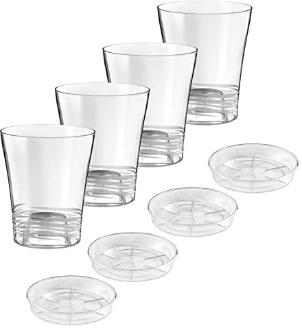 ECOMACETAS FLOWERPOT STORE Maceta Orquidea, de Plástico Transparente. con Escalón Interior y Base Agujereable. Plato Incluido. (4, 16_cm)