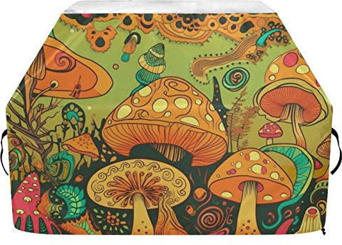 Grillabdeckung 65 Zoll staubabweisende Grillabdeckungen Grillhaube für außen Vintage Orange Pilz Schnecke World Holzkohle schneefest