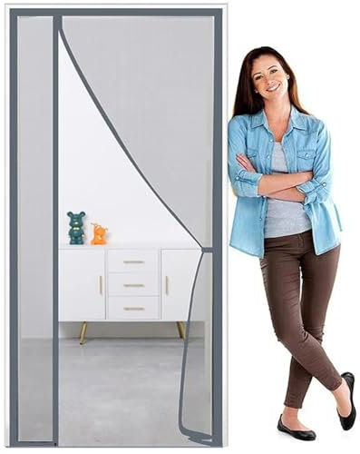 Rideau métallique - Moustiquaire magnétique pour porte - 220x245 cm - Rideau anti-moustiques pour porte extérieure - En polyester - Résistant - Ne se décolore pas,gris