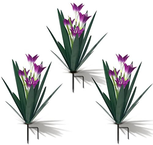 Homight Metall Agave Pflanze Outdoor Dekoration Outdoor Garten Dekoration Lilie Mexikanische Hof Kunst Pflanze Garten Agave Lilie Dekoratives Garten Geschenk … (3 große lila Lilien)