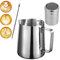 Milk Frothing Pitcher 20oz/600ml, Stainless Steel Creamer Cup, [ 16 Coffee Stencils + Latte Art Pen ], Powder Shaker for Making Coffee Cappuccino Hot Chocolate Machine