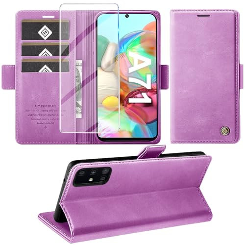 Giyer Handyhülle für Samsung Galaxy A71 Hülle mit Displayschutzfolie, Schutzhülle Galaxy A71 Universal-4G/5G PU Leder Wallet Flip Case Standfunktion Kartenfach Klapphülle für Samsung A71 Cover (Lila)