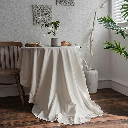 QQLADY Französische Rüschen-Tischdecke, Baumwolle/Leinen, Rund, 160cm, Weiß, Klassisch-Elegant, Retro/Vintage, Zuhause, Hotel, Hochzeit, Party, Bankett
