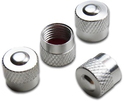Pitlane Performance® Alu Ventilkappen 4 Stück Ventildeckel; Aluminium Auto-Reifen Schrader-Ventil; Ventilabdeckung Reifenventil-Kappen PKW SUV Motorrad Fahrrad (Silber, Racing)