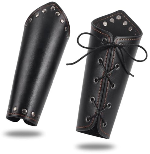 nbeads Mittelalterliche Leder Armschienen, Leder Armschützer Handgelenk Band Schnalle Breite Armschiene Ritter Retro Renaissance Armschützer für Halloween Kostüm Zubehör, Schwarze