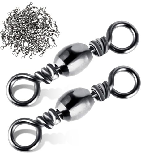 TIESOME 100Pcs Fishing Barrel Swivels, High Strength Carbon Steel Fishing Connector Swivels Freshwater Swivels Steel Hook Line Connector Rolling Fishing Swivels for Freshwater Fishing Accessories(10#)