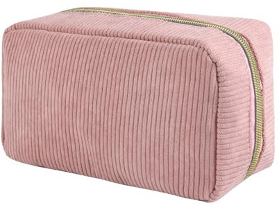 Fycyko Trousse de maquillage de voyage avec compartiment en velours côtelé, trousse de maquillage portable avec séparateur, grande ouverture, pochette de rangement multifonctionnelle pour femmes et