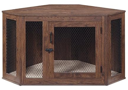 Corner Dog Crate Rustic Heavy Duty Dog Crate Furniture 2-in-1 Furniture Style Dog Crate Decorative Pet House Dog Cage Side End Table Indoor for Medium/Large/Small Dog Rustic Brown. (Color : Grey, Si