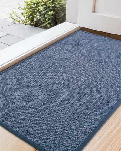 COLOR&GEOMETRY Dirt Trapper Door Matts Indoor 61x91 cm, Indoor Door Mat Non Slip, Front Door Mat Heavy Duty, Absorbent Doormats Inside for Entrance, Muddy Paws, Blue (Rolled-up NO Creases)