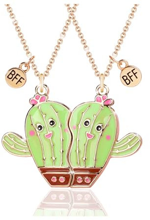 2PCS BFF Necklaces,Cute Cactus Pendant Chains Friendship Necklaces,Cartoon Plant Best Friends Forever Magnetic Necklace for 2, Valentine Friendship Jewelry Gifts for Girls Boys Friends Mother Sisters