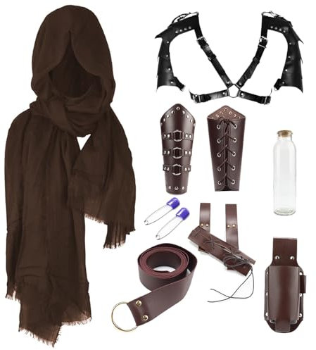 YEAJION Mittelalter Kleidung für Damen Herren Accessoires Set Renaissance Ritter Kostüm Leder Gürtel Wikinger Piraten Verkleidung Vintage Mittelalter Zubehör Halloween Karneval Party Cosplay