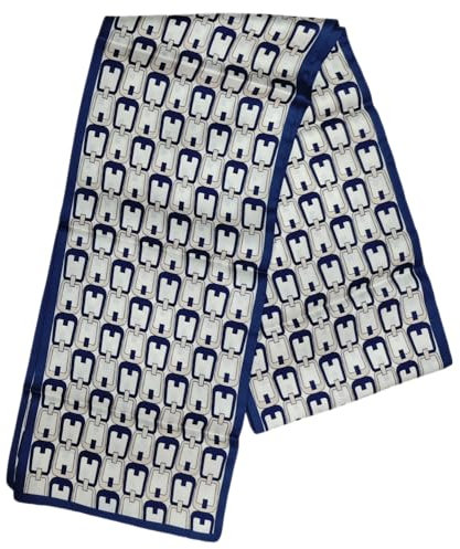 GIMIRO Satin Seidenschal Doppelschichten 150 x 16cm Krawatte Blumen Taillengürtel für Blazer, Mantel, Kleid (Dark Blue - Beige Loops Unisex)