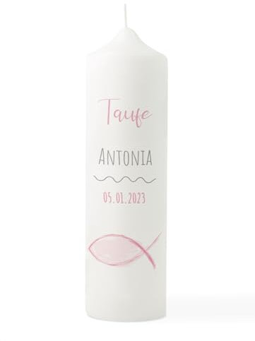 Taufkerze Fisch rosa, Kerze Mädchen personalisiert mit Kerzenbox, Taufkerze mit Taufspruch, Segenskerze, Geschenk zur Taufe, Kindersegnung Kerze
