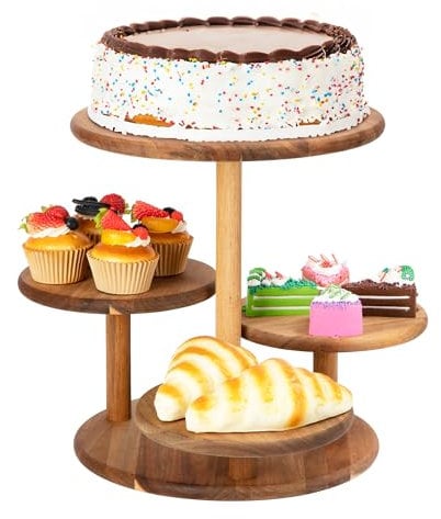 E-ROOM TREND Etagere Tortenständer/Cupcake Ständer aus Holz 4 Etagen | Desser Halter Turm Serviertablett mit mehreren Etagen | für Geburtstag party Hochzeiten Nachmittagstee Heimpartys (MDP04A)