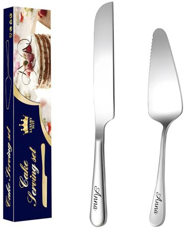 Malihome Set di tagliapasta per torte nuziali personalizzate, set di coltello per torta di compleanno personalizzabile e spatola per torta, regalo di anniversario di compleanno (argento)