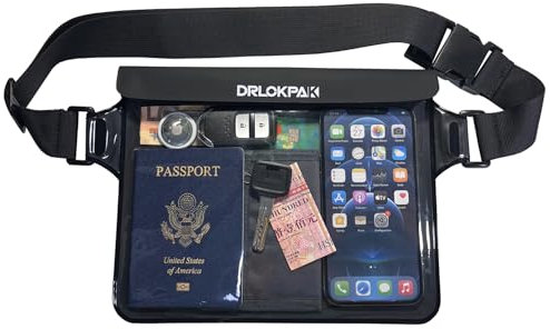 DRLOKPAK Wasserdichte Hüfttasche, Bauchtasche, Hüfttasche für Schwimmen, Surfen, Segel, Schnorchel, Kajak, Strand, Pool, zum Schutz von Geldbörse, Reisepass, Handy, Uhr, eReader, Mini-Tablet, trocken,