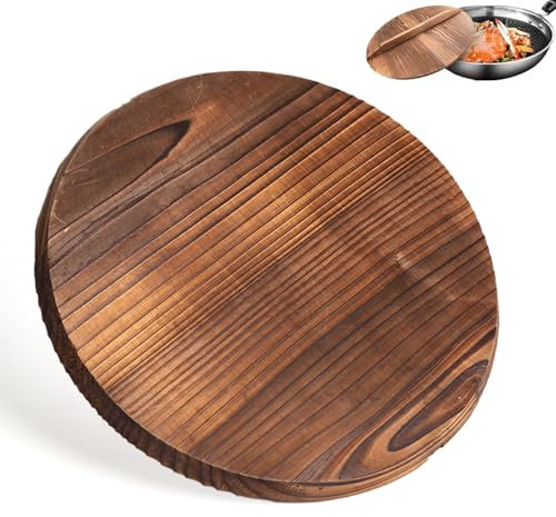 Baobiutin 13,8 Couvercle de Couvercle en Bois de Wok, Couvercle de Wok en Fonte, Couvercle de poêle, Couvercle de poêle en Bois avec Grande poignée