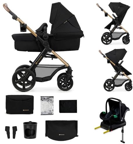 Kinderkraft MOOV2 Kinderwagen 4 in 1 Kinderwagenset bis 26 kg mit Kindersitz I-SIZE 40-75 cm, Buggy Funktion, Liegeposition verstellbar, Große ausziehbare Verdeck, Eva-Schaum-Räder, Schwarz