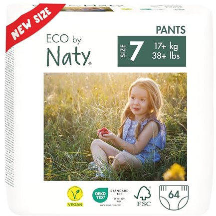 Eco by Naty Baby Windeln Pants - umweltfreundliche Premium-Bio Höschenwindeln aus pflanzenbasierten Materialien, sehr saugfähig und frei von gefährlichen Chemikalien (Größe 7) | 64 Stück (4er Pack)