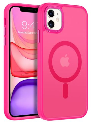 GaoBao Cover Magnetica per iPhone 11, [Compatibile con MagSafe] Custodia Traslucida Opaca Protettiva Sottile Antiurto Retro Resistente Anti-Scivolo Case per iPhone 11 6,1, Rosa Caldo