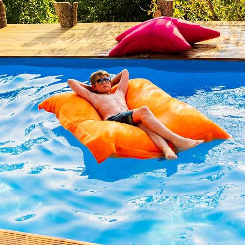LIVEDECO - Pouf Géant XXL Déhoussable, Flottant pour Piscine, Orange Pool BiG52