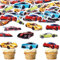Blumomon 45Pc Edible Sports Car Cupcake Toppers Happy Birthday Cake Decoration Picks for Racing Sports Theme Baby Shower Boys Birthday Party Cake Supplies