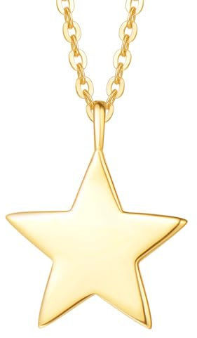 Carleen Solide 14 Karat 585 Gelb Gold Kette mit Stern Anhänger Klein Basic Minimalist Halskette Geschenk Schmuck für Damen Mädchen, Verstellbar Kettenlänge: 40 + 5 cm