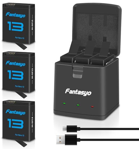 Fantasyo Batteria di ricambio 2100 mAh (Confezione da 3) per Gopro Hero 13 Black e caricatore rapido a 3 canali, completamente compatibile con batteria Gopro Hero 13 e caricatore