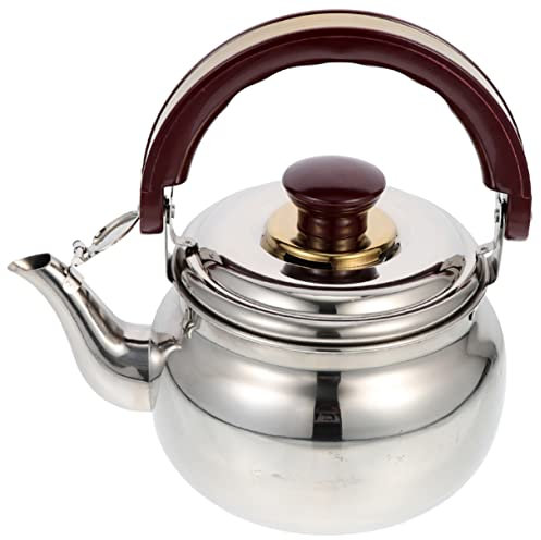 PAMINGONO Tetera De Acero Inoxidable Manejar Tetera Caldera De Agua Para Acampar Manejar Hervidor De Agua Tetera Que Suena Tetera Con Asa Hervidor De Inducción Tetera Floreciente Pava Silver