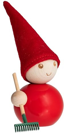 aarikka Finnische Elf mit Rechen, Höhe 11 cm, rot, aus Finnland, Weihnachtswichtel, Weihnachtsfigur