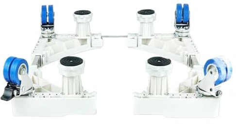 MOCUC Waschmaschinensockel Movable Refrigerator Floor Trolley Fridge Stand Washing Machine Holder 4 Strong Feet Mobile with Brake Double Wheel 500kg FüR Waschmaschine(White)