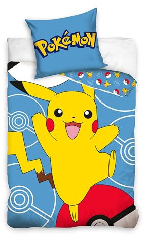 Carbotex Pokemon Wendebettwäsche Set für Kinder, Jugendliche und Erwachsene 135x200/80x80cm POK2408015