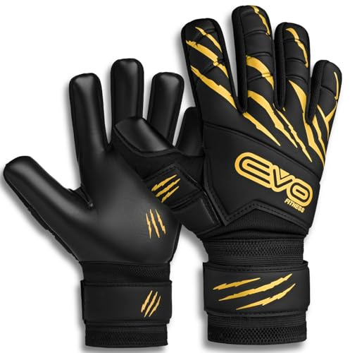 EVO Fitness Goalkeeper Gloves – Goalkeeper Gloves Kids | Kids Football Gloves | Goalie Football Gloves for Boys 9-12 for Training (Black,suitable for 9 to 12 Years old Size 5)