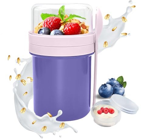 CIYIN Bol Muesli à Emporter avec Cuillère 250+450ml, Overnight Oats Jar, Tasse à Yaourt Réutilisable, Tasse de Petit-Déjeune a Emporter, pour Céréales, Yaourt, Salade, Smoothie