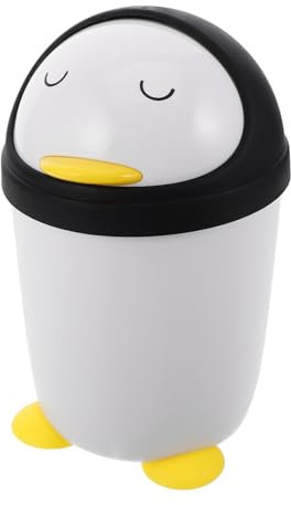 JUMPLAWN Basurero Infantil De Pingüino con Tapa Mini Papelera Plástica para Escritorio Cesto De Desechos Compacto y Lindo para Habitación para Estudio