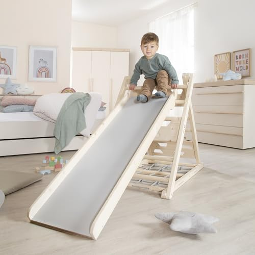 roba Rutschbrett aus Holz - Zubehör für Kletterdreieck & Spielturm - Beidseitig nutzbar als Rutsche & Kletterelement - Einhängbar in Sprossenrahmen - Ab 24 Monaten geeignet