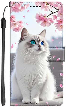 EuoDuo Kompatibel mit Samsung Galaxy A13 4G Hülle zum Klappen PU Leder Handyhülle Kartenfach Handytasche Tier Muster Klapphülle Magnetisch Schutzhülle Flip Cover - Geblümt Katze