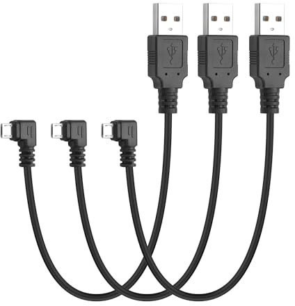 YACSEJAO 9,5inch/0,25m 90 grados Micro USB Cable corto (3 unidades), ángulo recto USB A 2.0 macho a USB Micro macho Cable de carga y sincronización de datos para teléfonos, reproductores de MP3, PS4